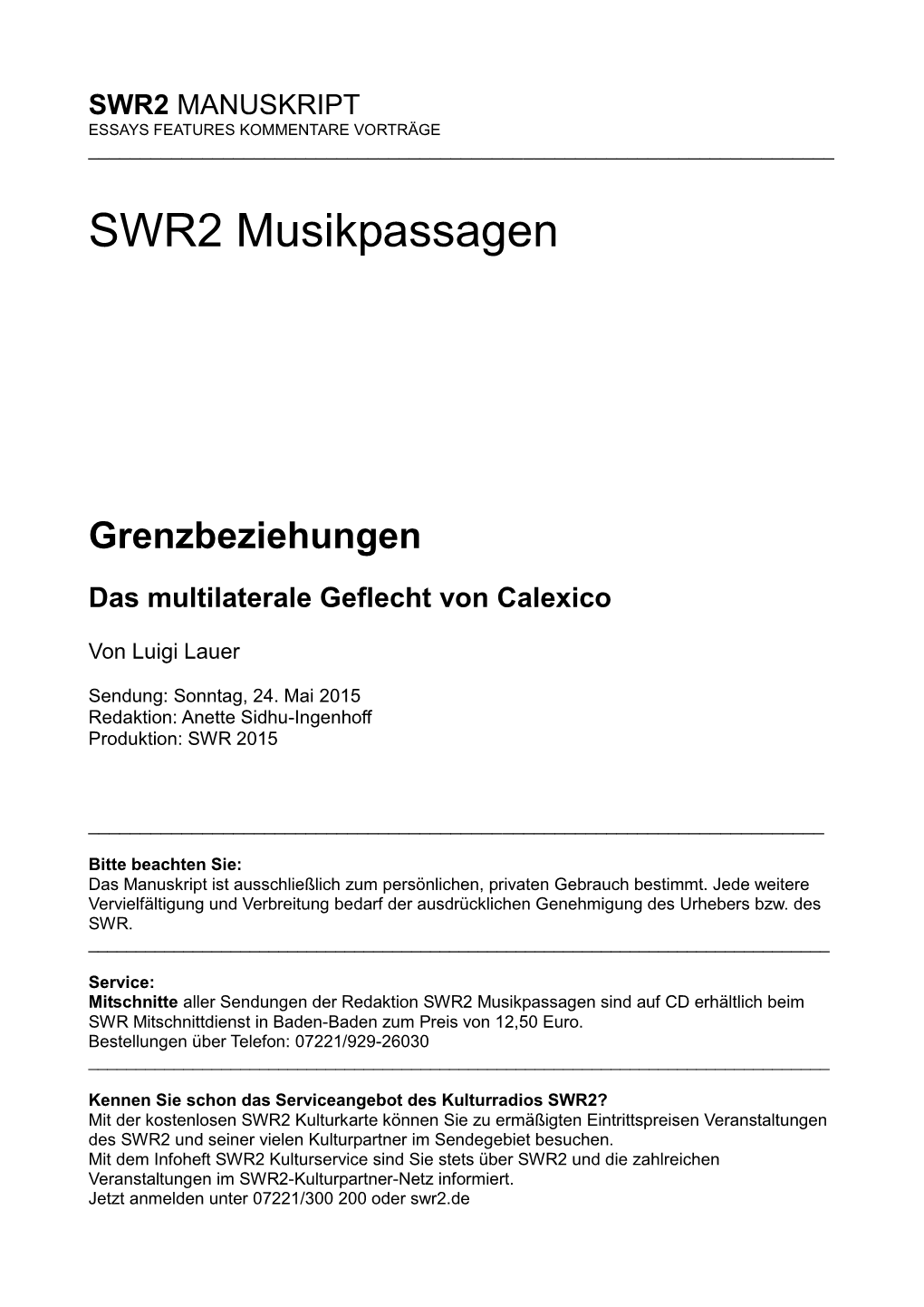 SWR2 Musikpassagen