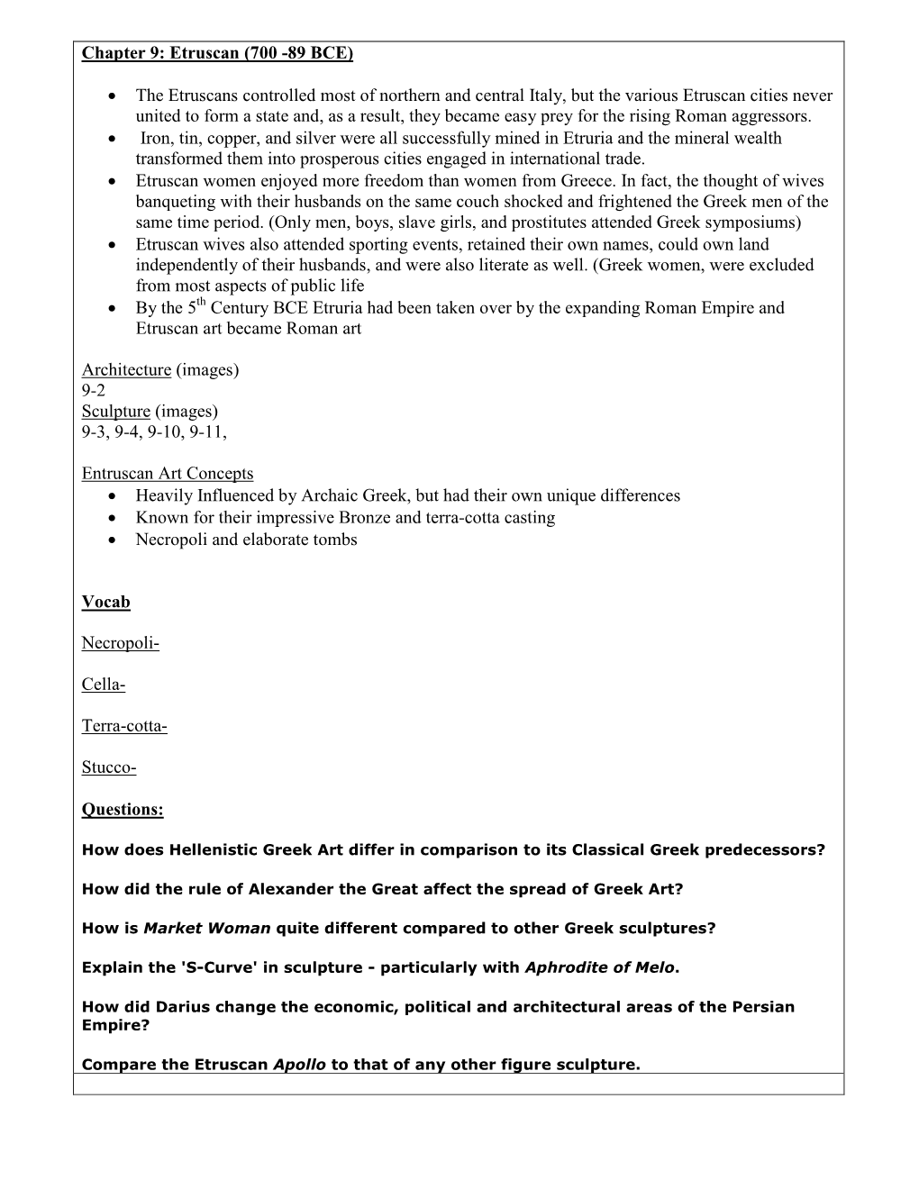 Chapter 9 Study Guide and Q-Cards for Website