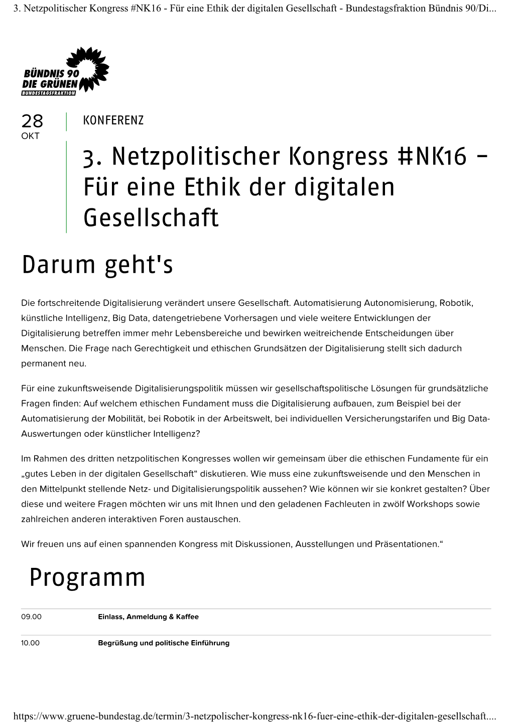 3. Netzpolitischer Kongress #NK16 - Für Eine Ethik Der Digitalen Gesellschaft - Bundestagsfraktion Bündnis 90/Di