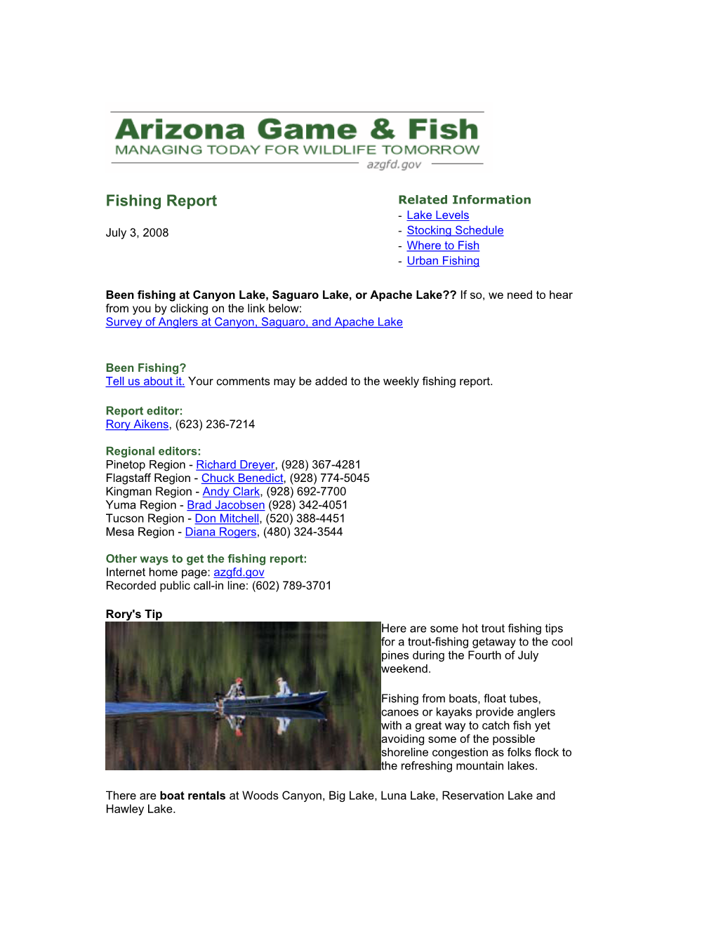 Fishing Report Related Information