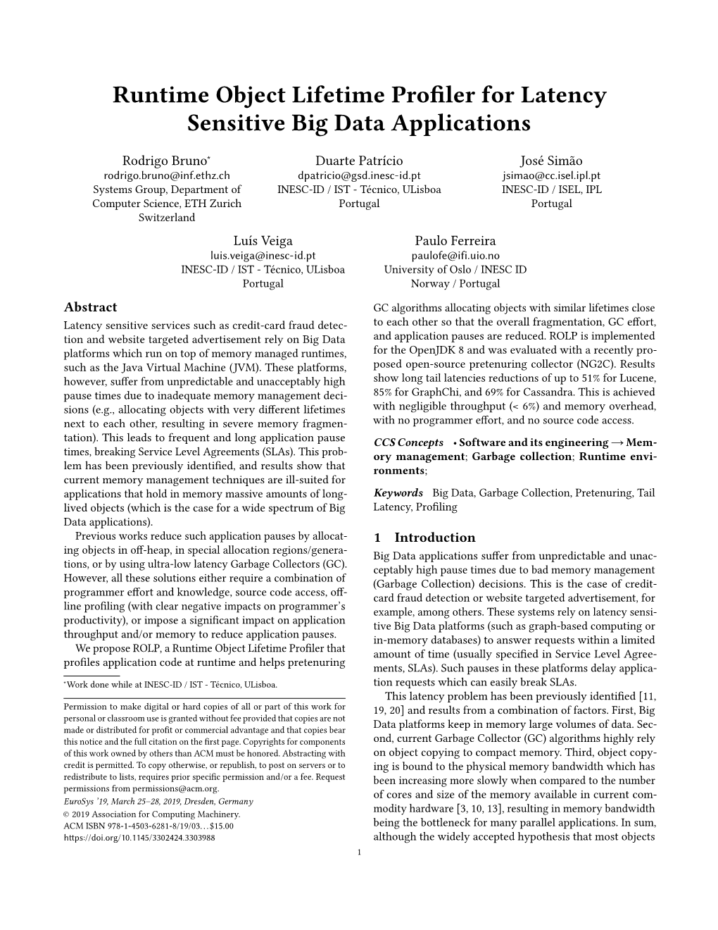 Runtime Object Lifetime Profiler for Latency Sensitive Big Data Applications