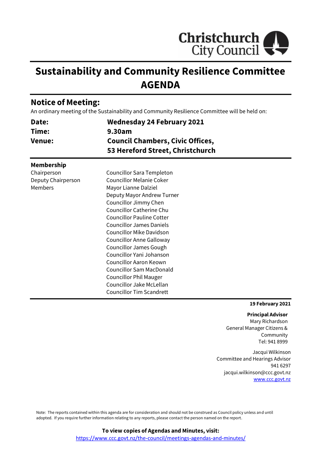 Agenda of Sustainability and Community Resilience Committee