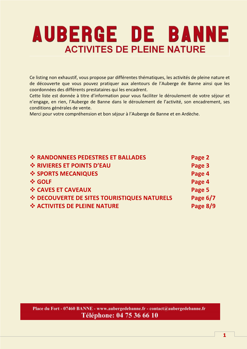 ACTIVITES DE PLEINE NATURE Page 8/9