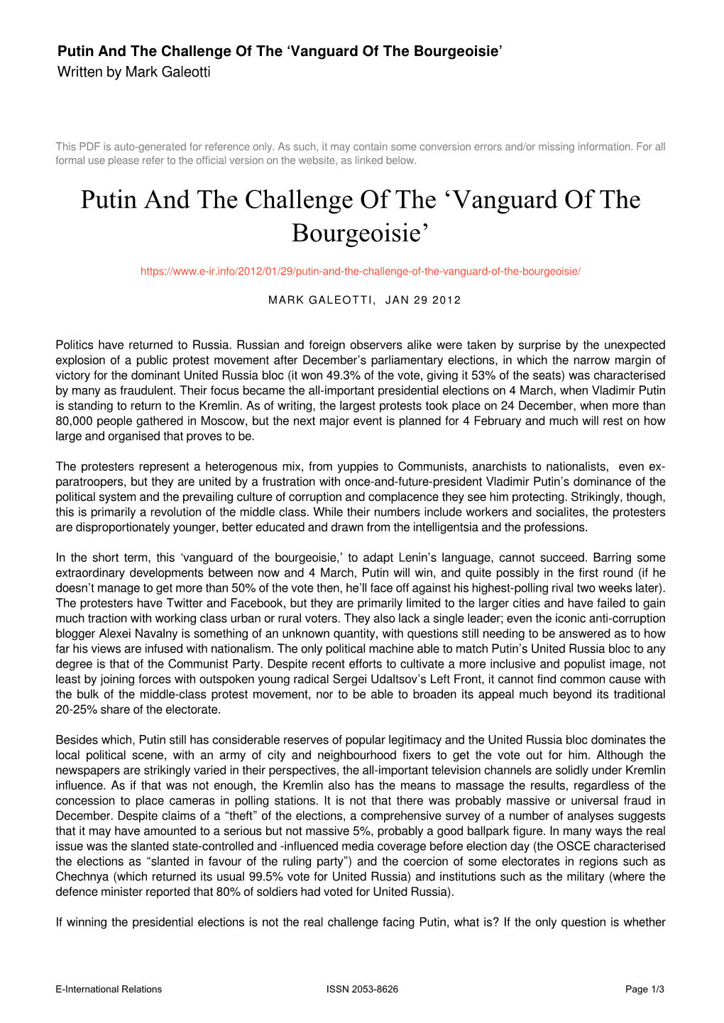 Vanguard of the Bourgeoisie’ Written by Mark Galeotti