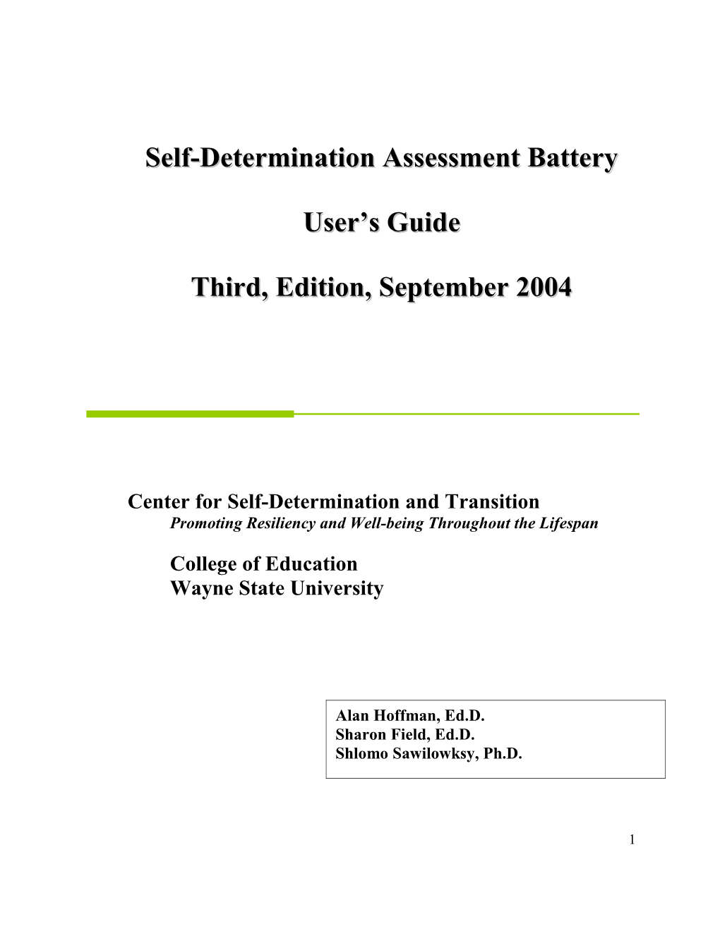 Self-Determination Assessment Battery User S Guide