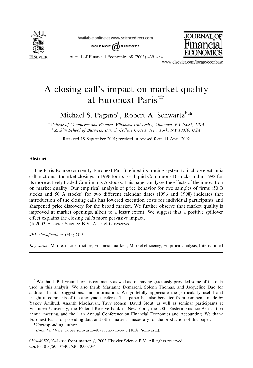 A Closing Call's Impact on Market Quality at Euronext Paris