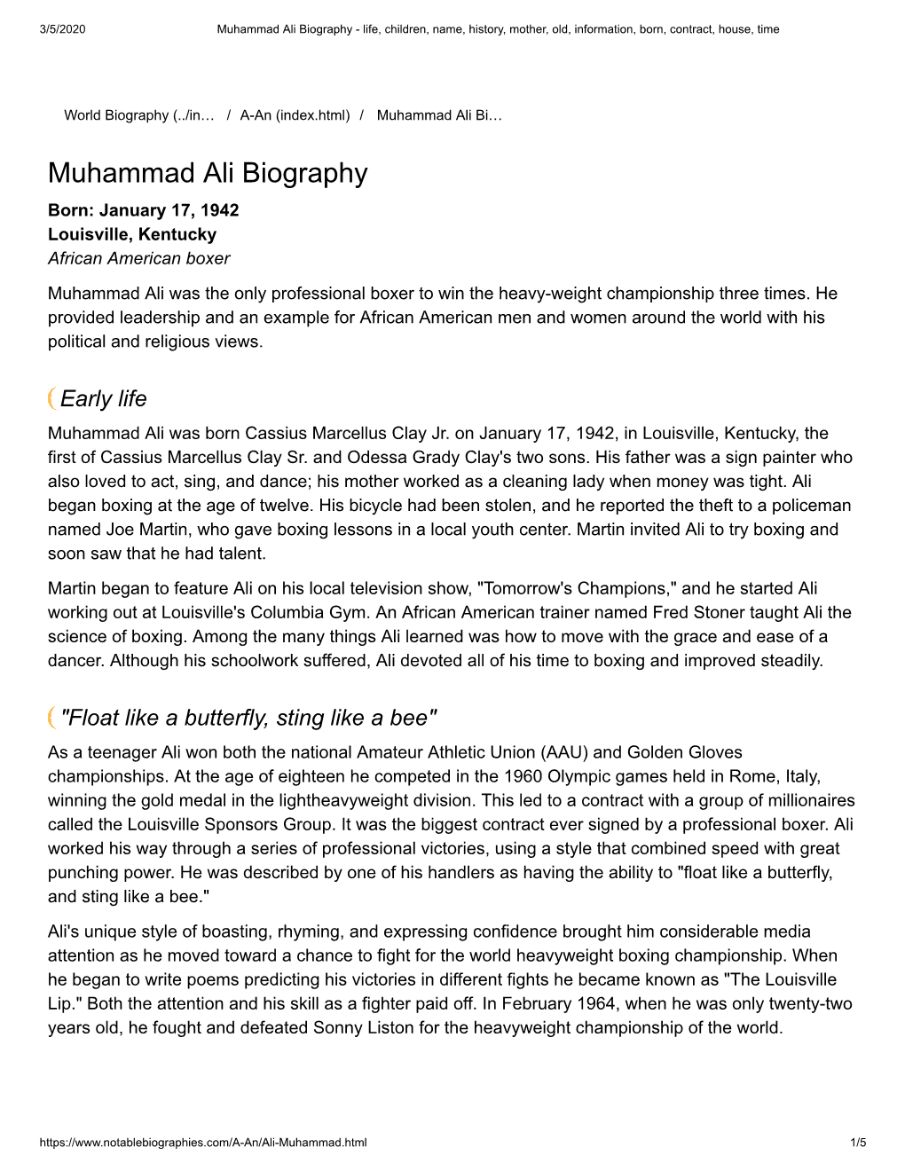 Muhammad Ali Biography - Life, Children, Name, History, Mother, Old, Information, Born, Contract, House, Time