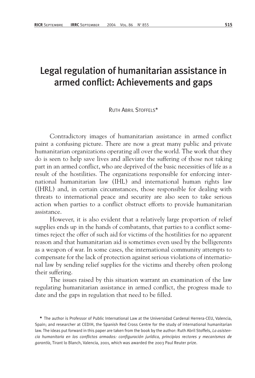 Humanitarian Assistance in Armed Conflict: Achievements and Gaps
