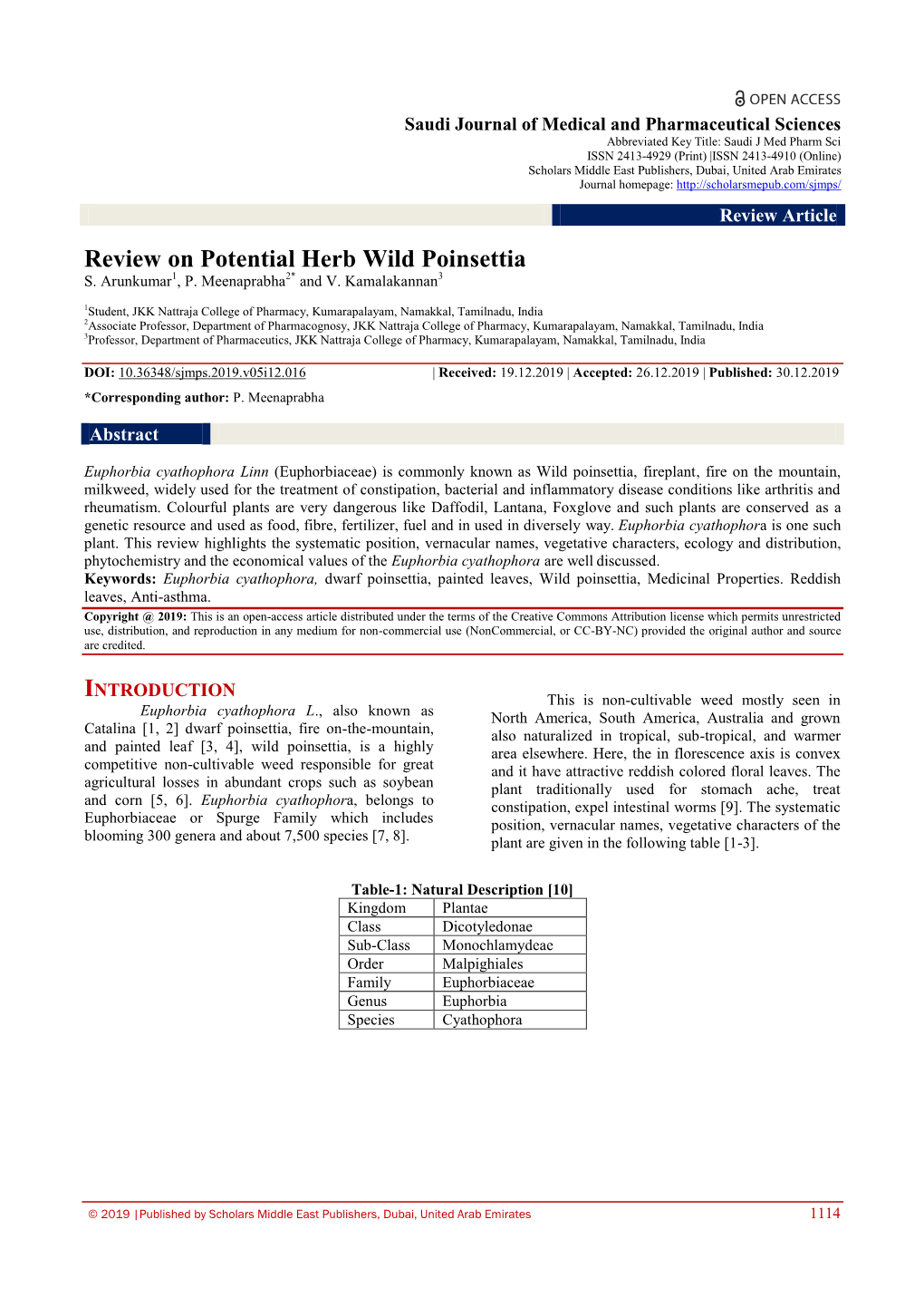 Review on Potential Herb Wild Poinsettia S