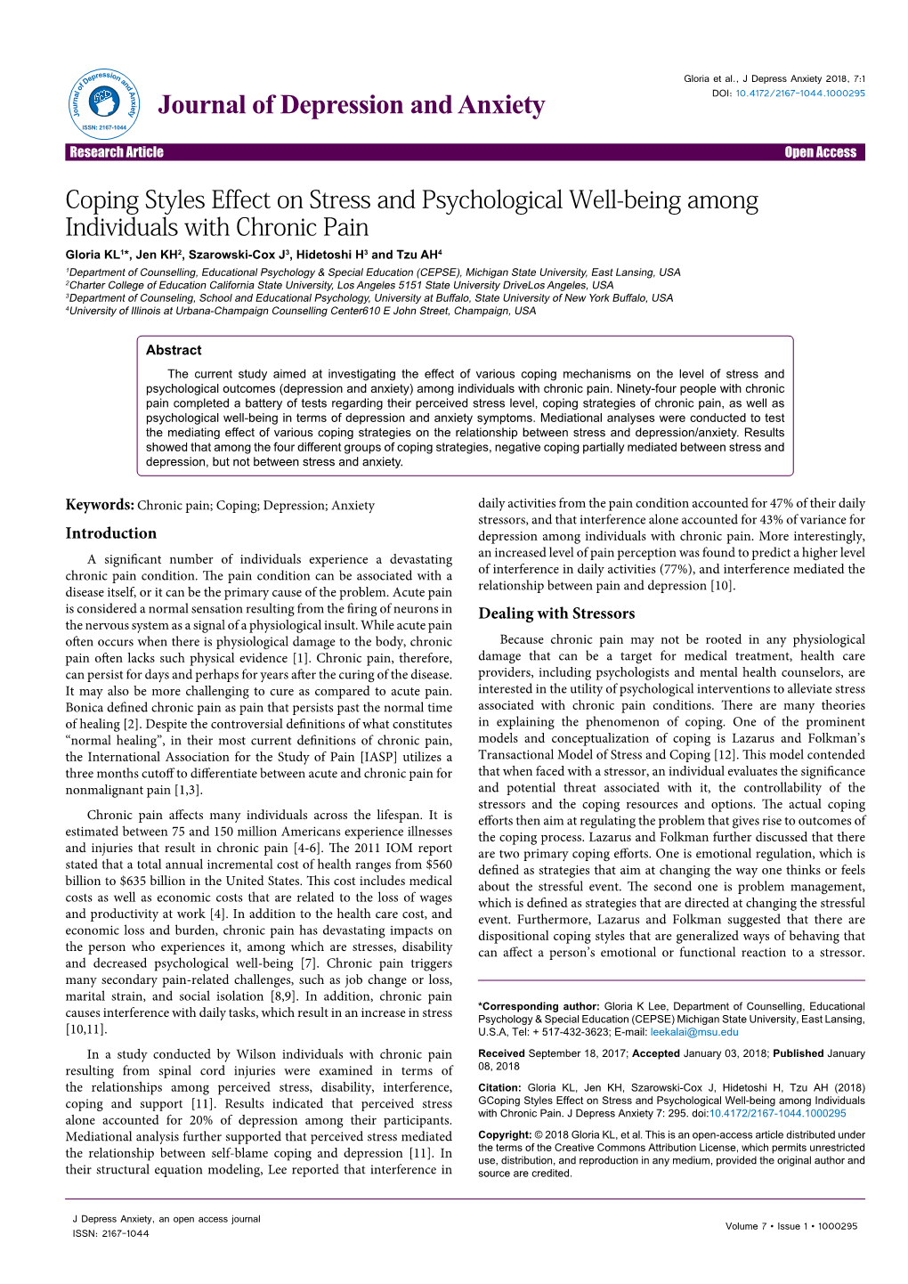 Coping Styles Effect on Stress and Psychological Well-Being Among