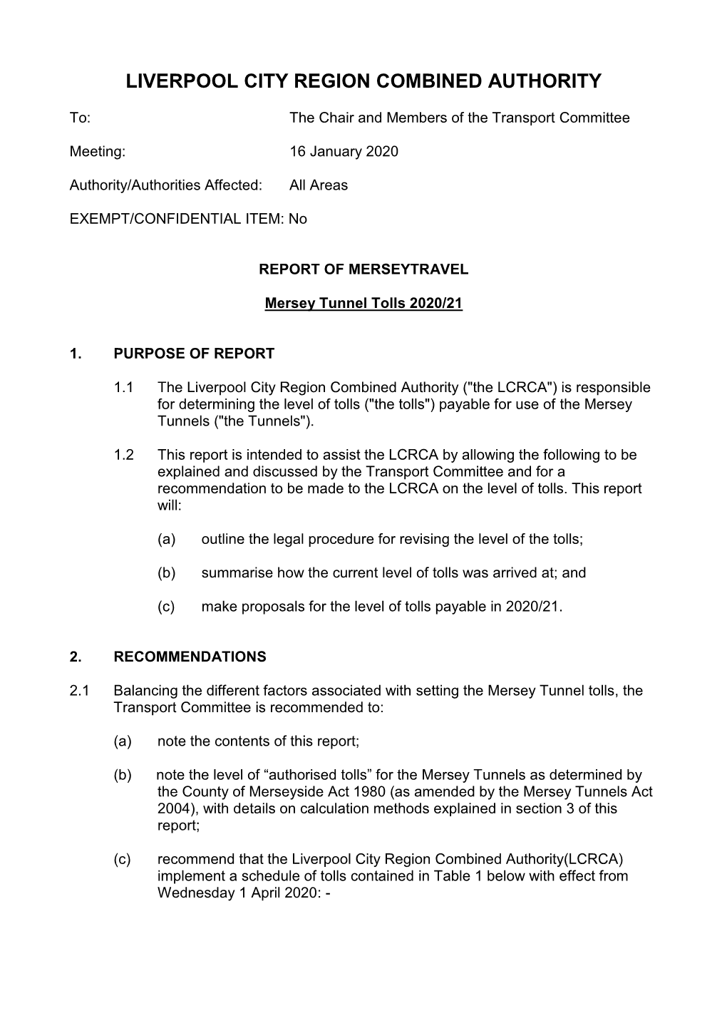 Mersey Tunnels Tolls 2020/21 PDF 268 KB