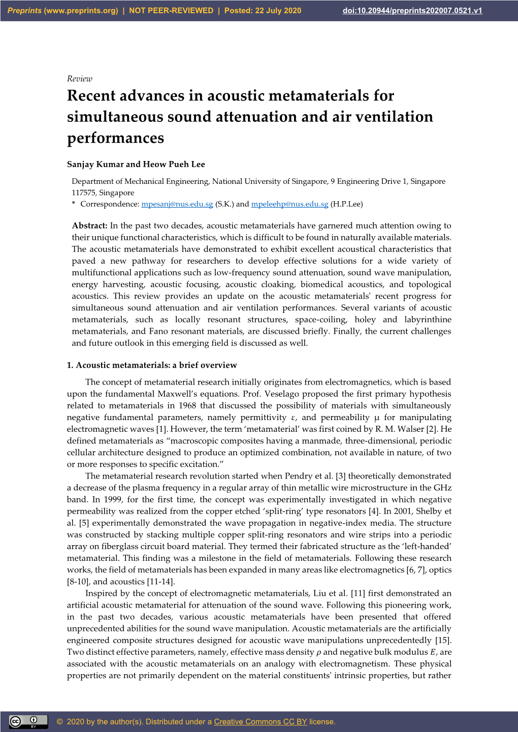 Recent Advances in Acoustic Metamaterials for Simultaneous Sound Attenuation and Air Ventilation Performances