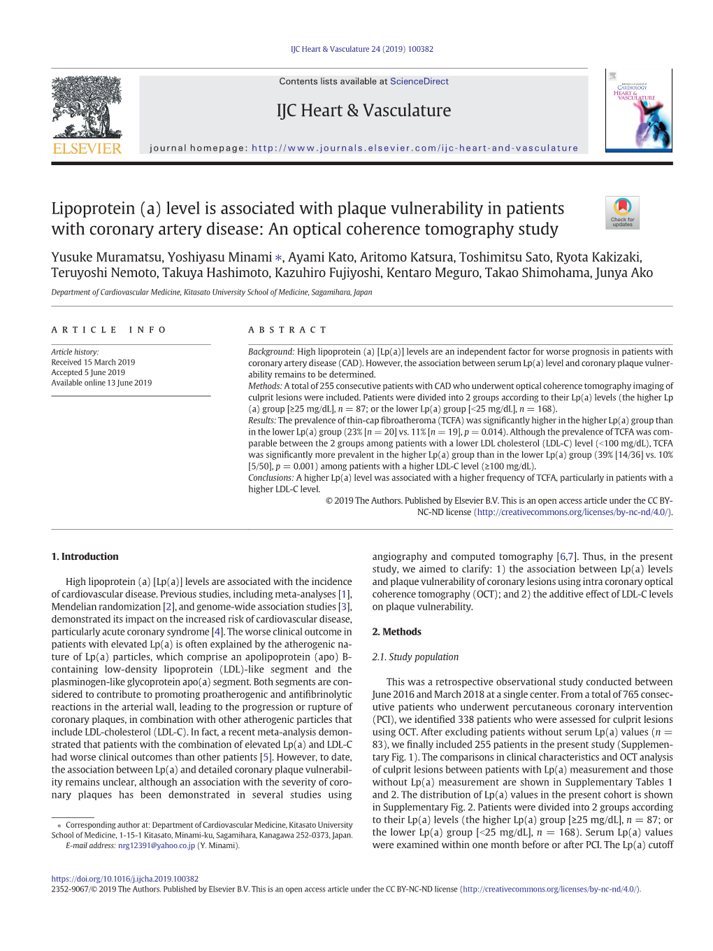 Lipoprotein (A) Level Is Associated with Plaque Vulnerability in Patients with Coronary Artery Disease: an Optical Coherence Tomography Study