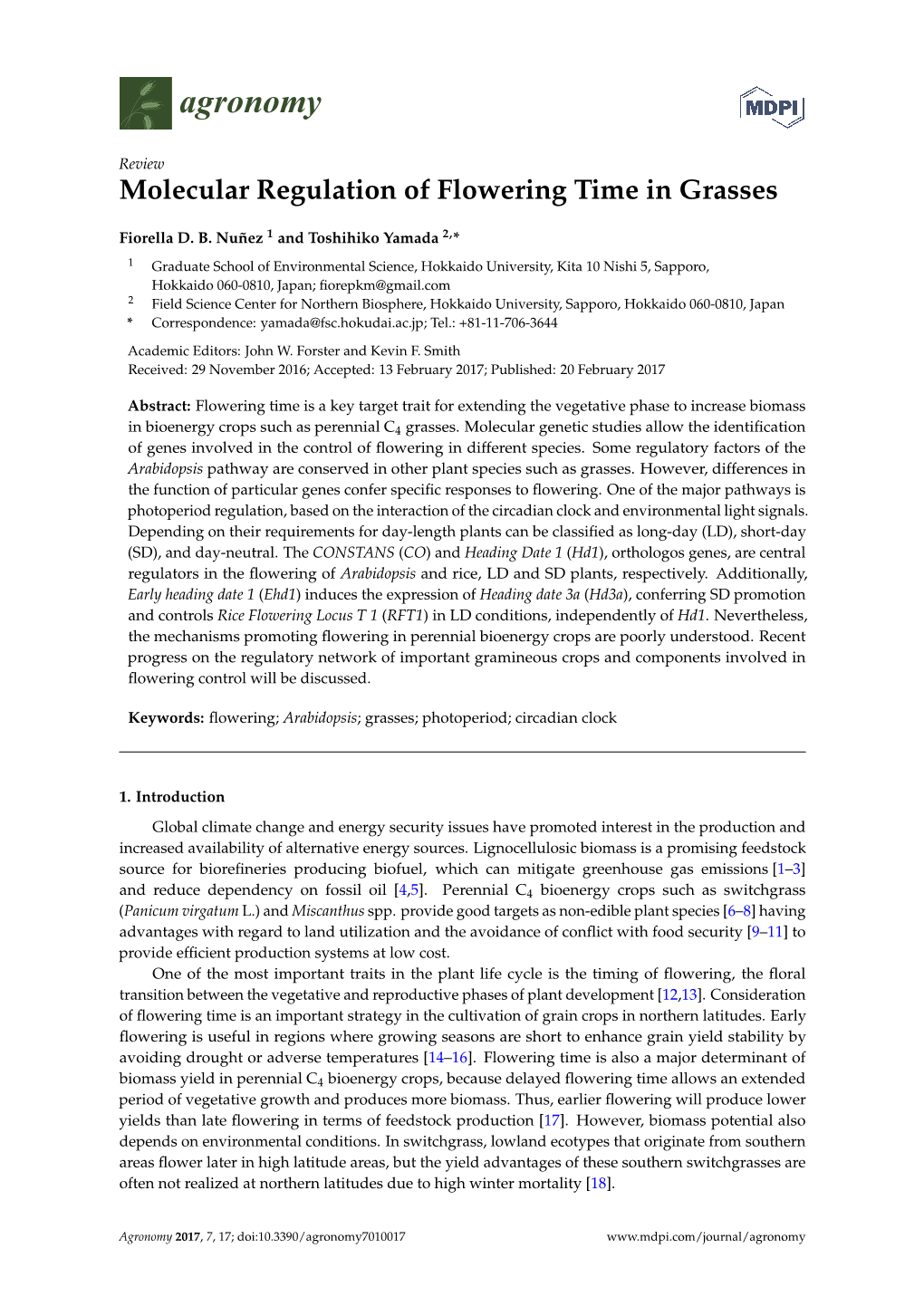 Molecular Regulation of Flowering Time in Grasses