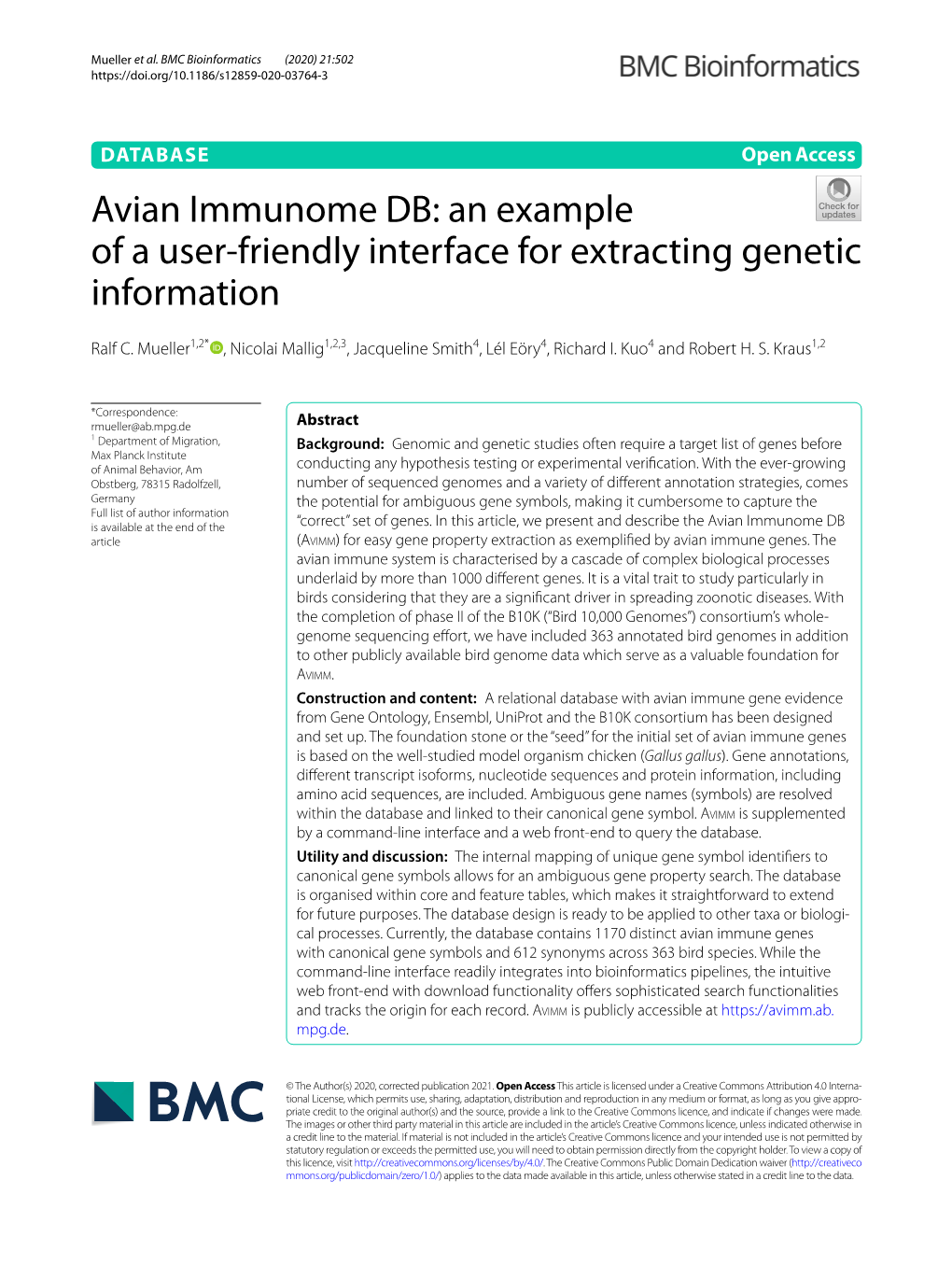 Avian Immunome DB: an Example of a User-Friendly Interface for Extracting