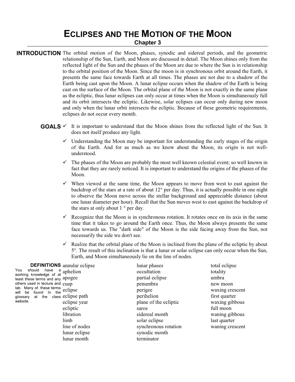 ECLIPSES and the MOTION of the MOON Chapter 3