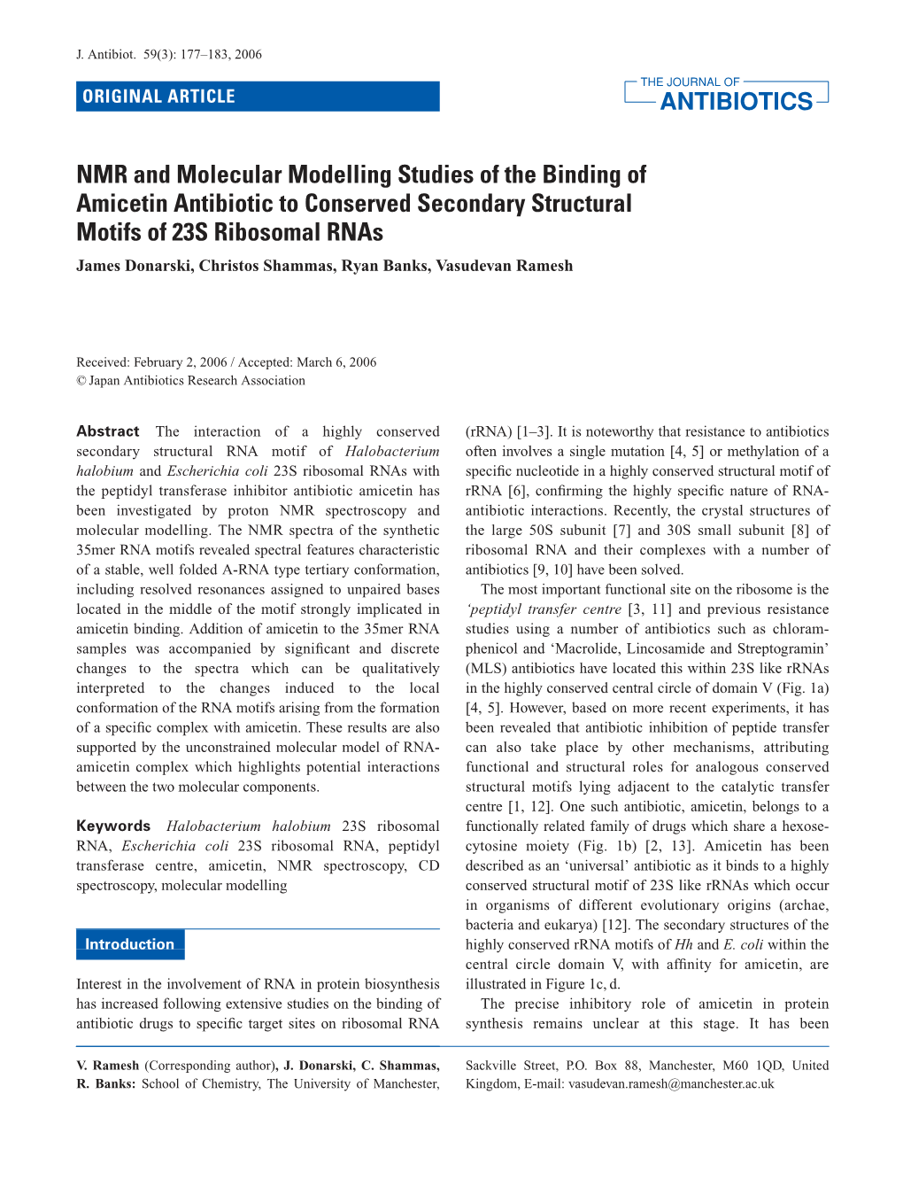 NMR and Molecular Modelling Studies of the Binding of Amicetin