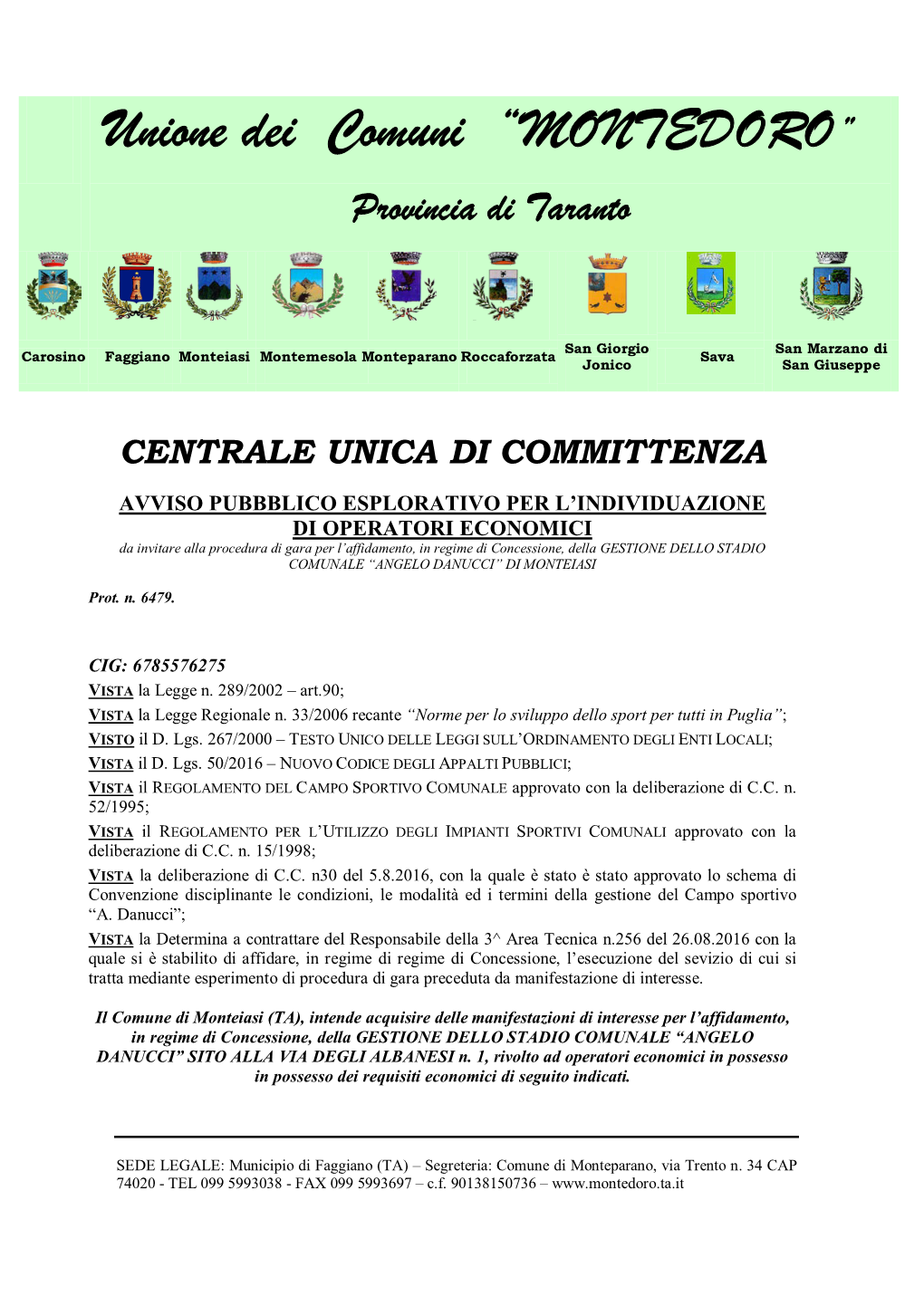 Unione Dei Comuni “MONTEDORO”