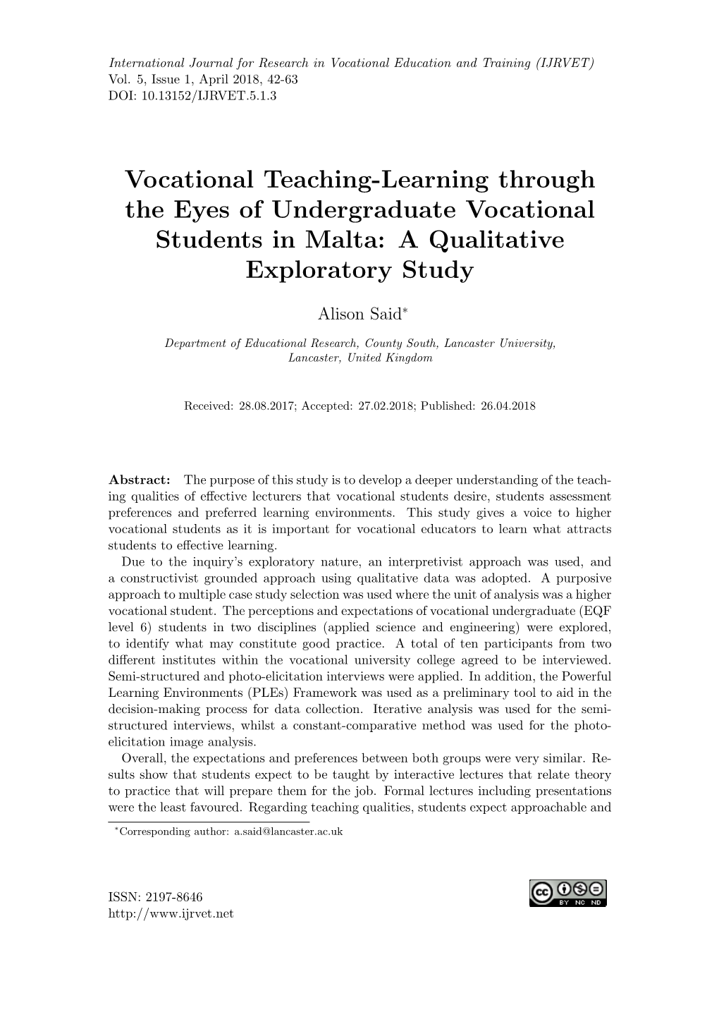 Vocational Teaching-Learning Through the Eyes of Undergraduate Vocational Students in Malta: a Qualitative Exploratory Study