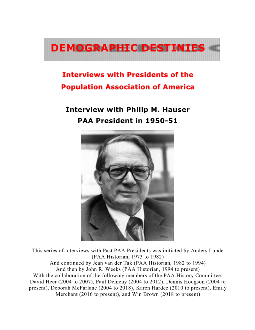 Interview with Philip M. Hauser PAA President in 1950-51