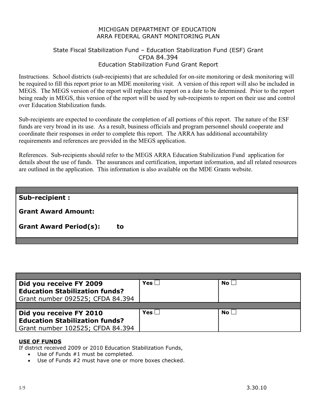 Arra Federal Grant Monitoring Plan