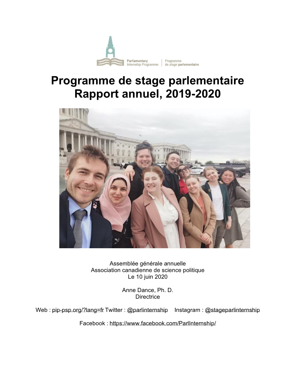 Programme De Stage Parlementaire Rapport Annuel, 2019-2020
