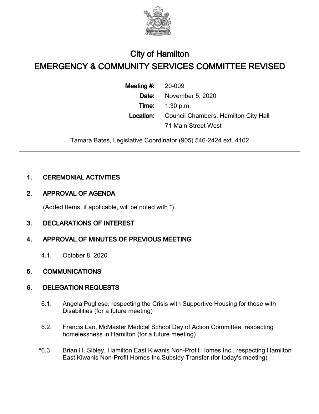 Emergency and Community Services Committee Agenda Package