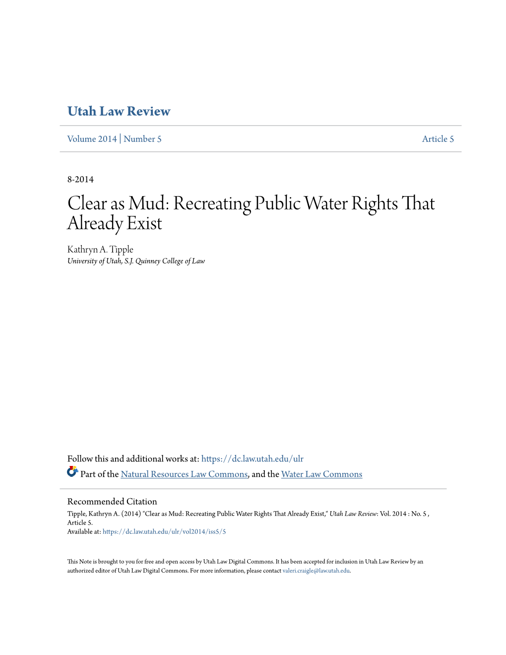 Clear As Mud: Recreating Public Water Rights That Already Exist Kathryn A