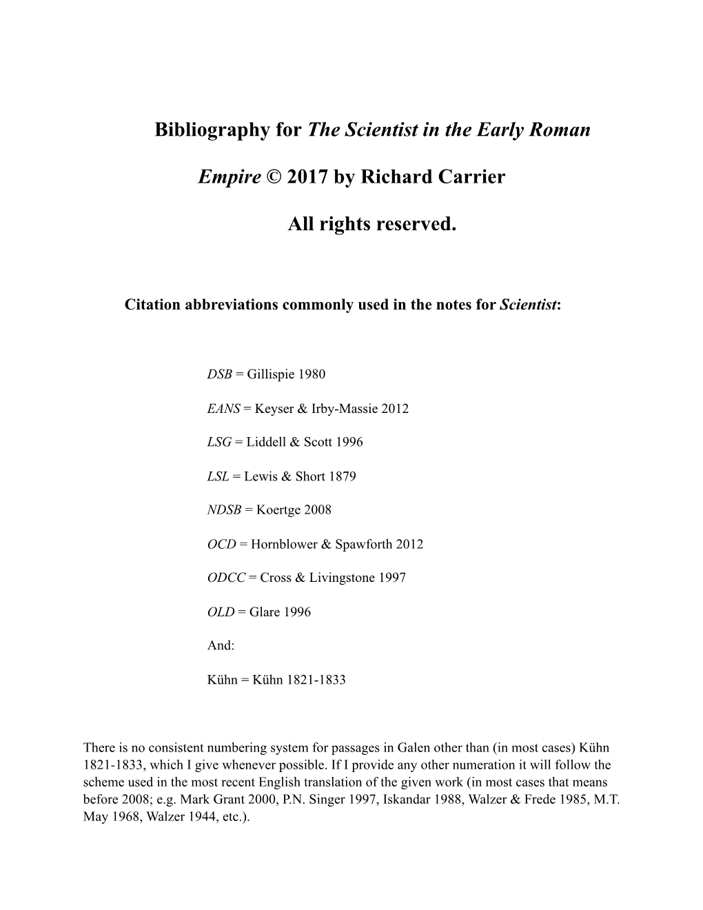 Bibliography for the Scientist in the Early Roman Empire