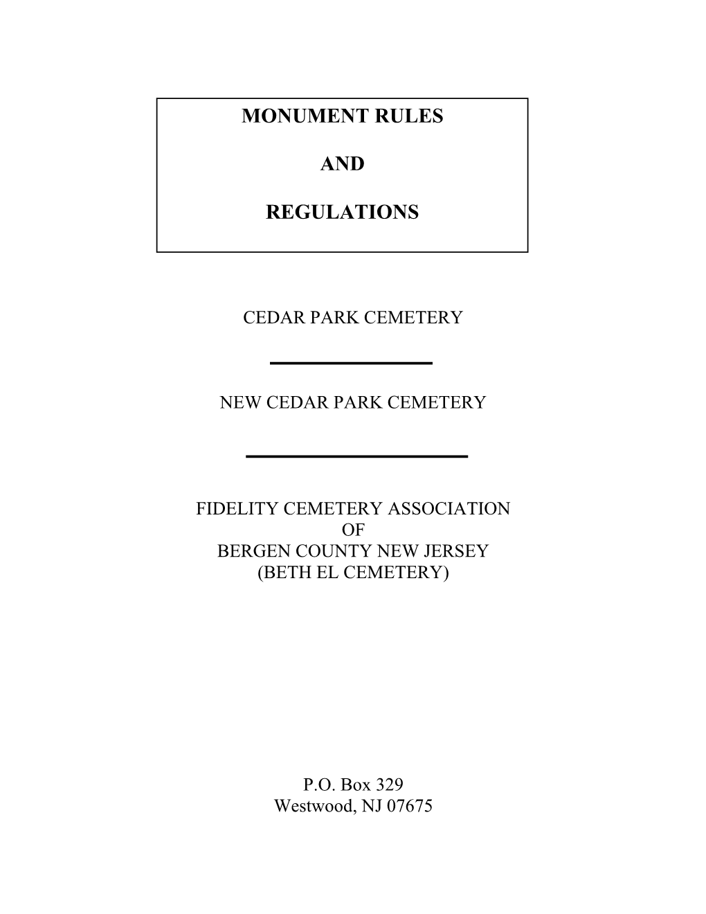 Monument Rules and Regulations