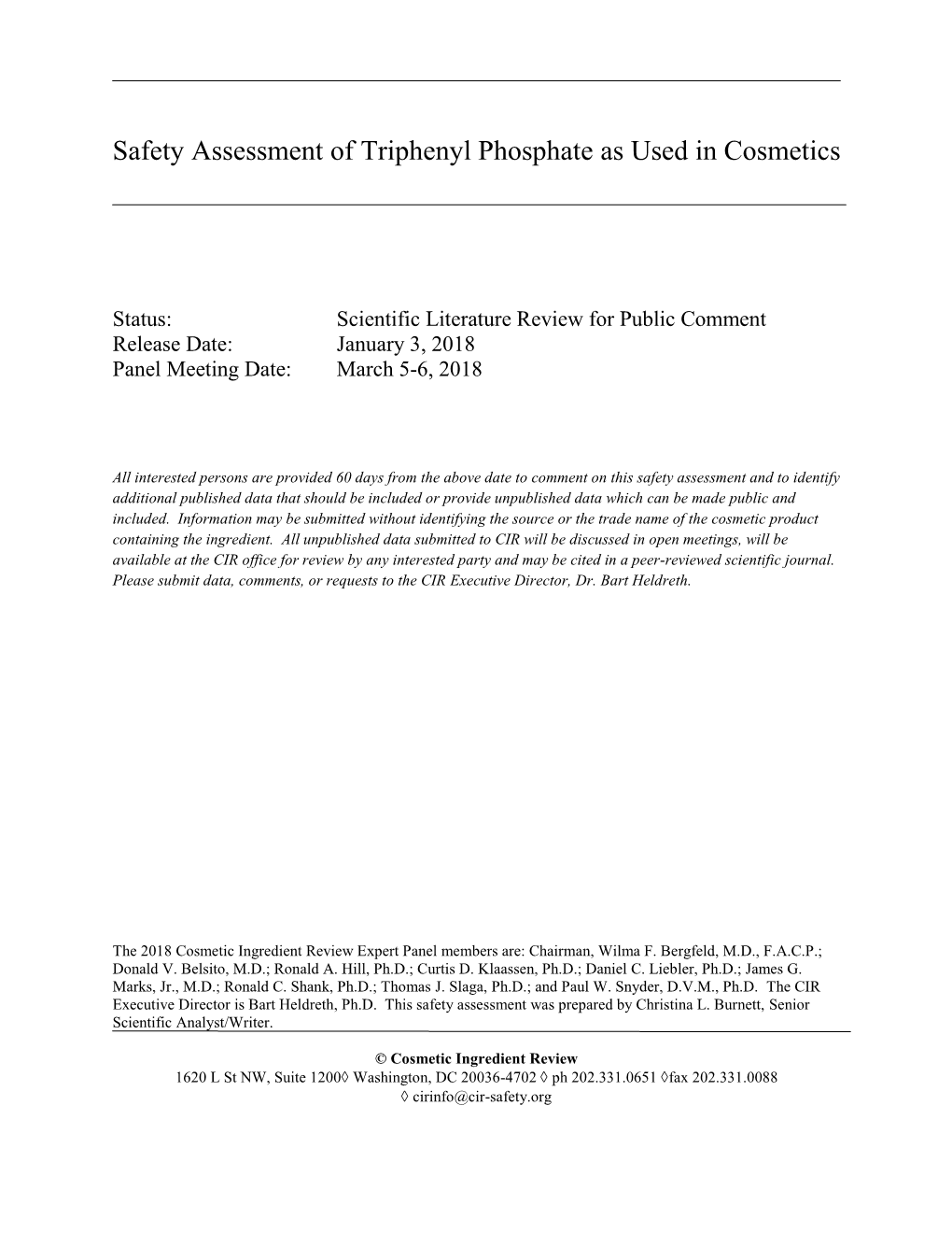 Safety Assessment of Triphenyl Phosphate As Used in Cosmetics