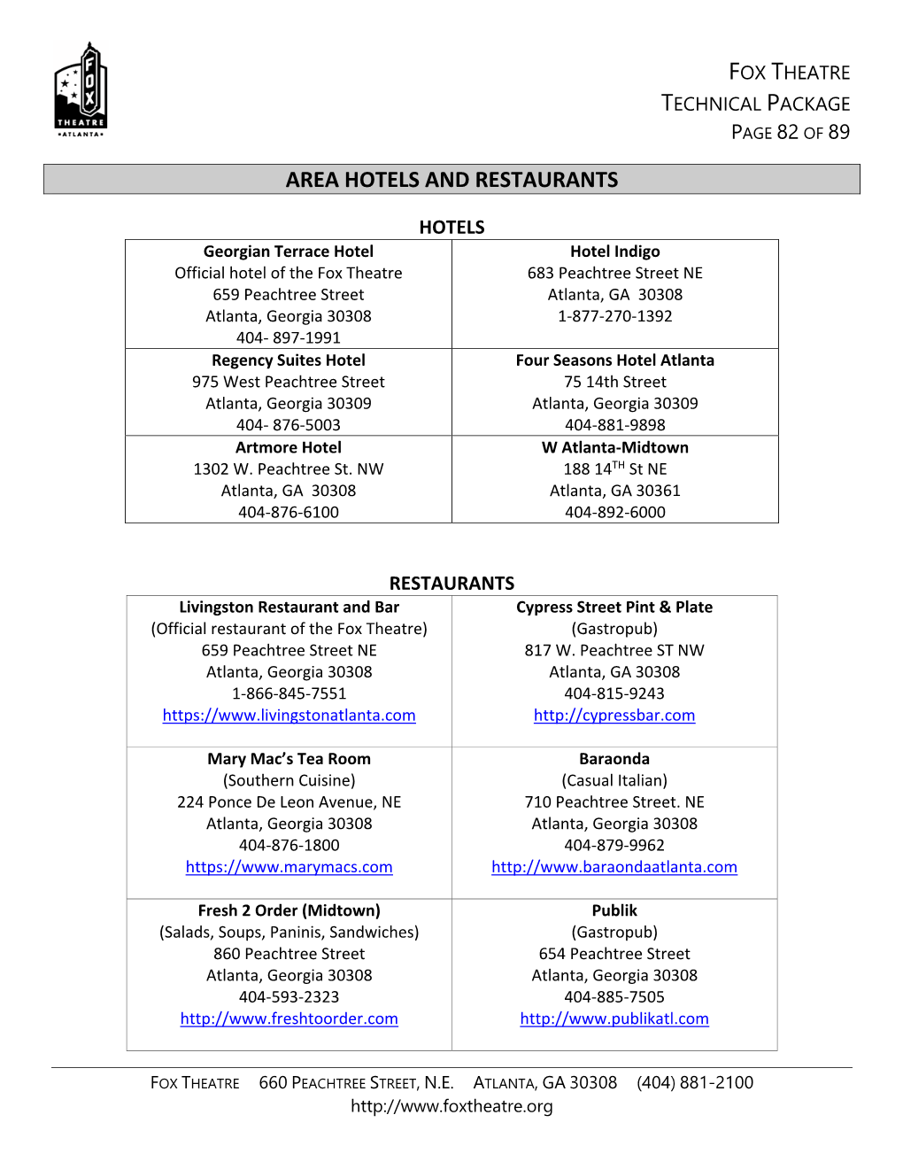 Area Hotels and Restaurants