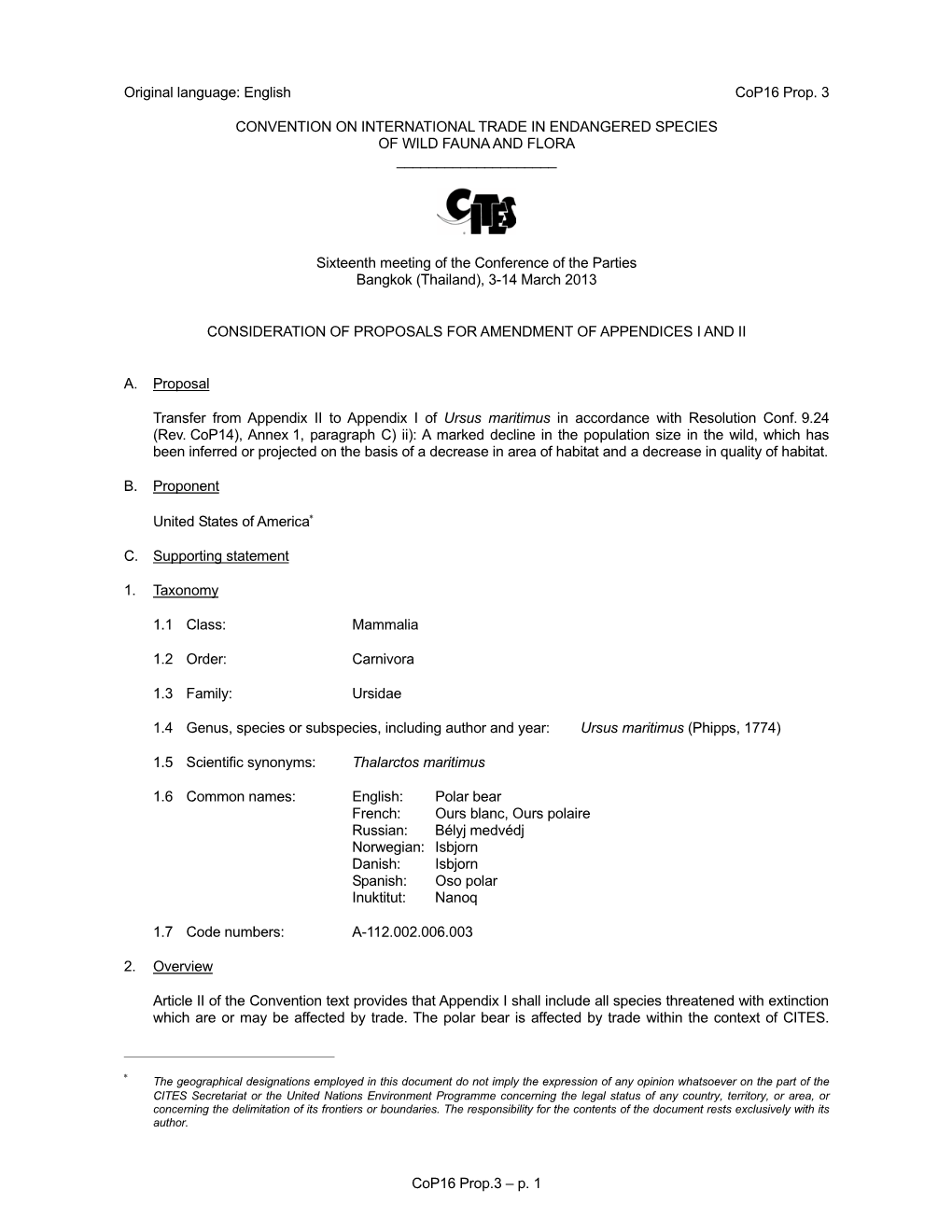 Cop16 Prop.3 – P. 1 Original Language