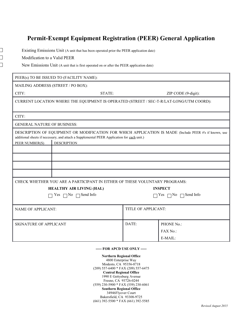 General PEER App Form