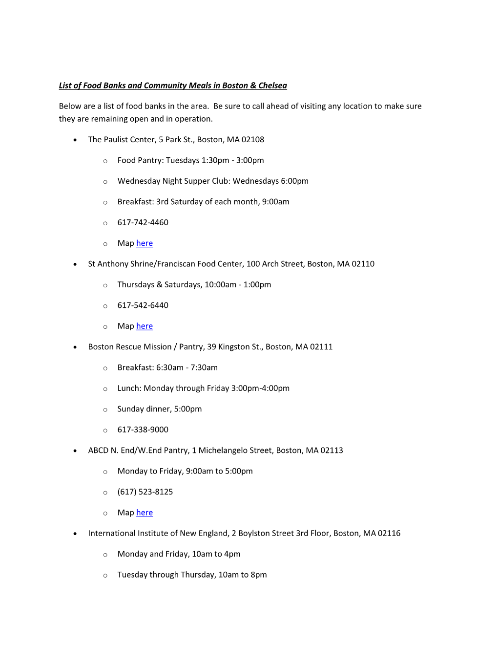 List of Food Banks and Community Meals in Boston & Chelsea Below