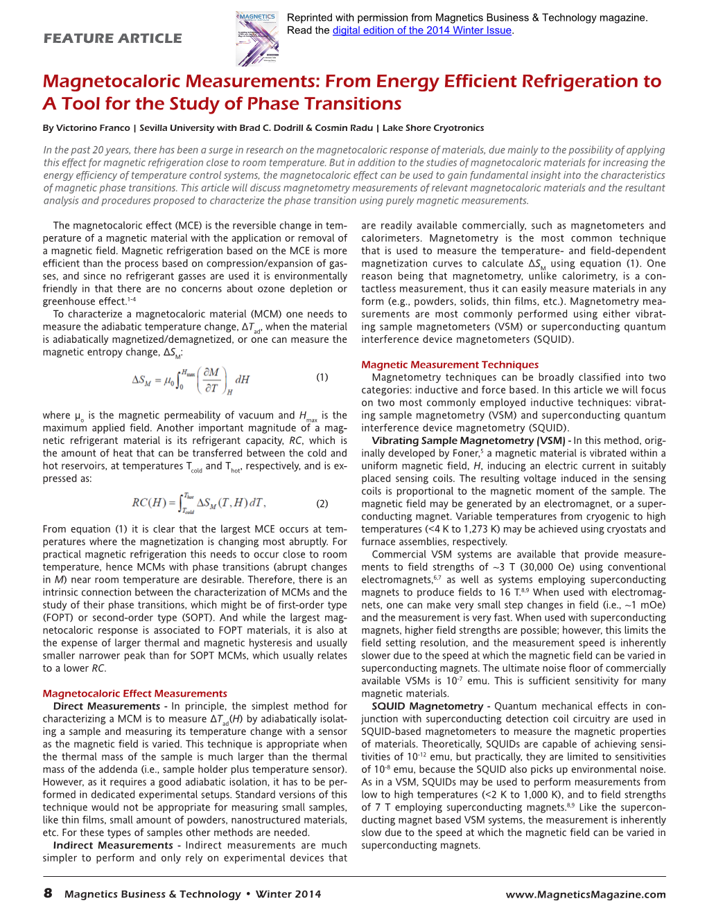 Magnetocaloric Measurements: from Energy Efficient Refrigeration to a Tool for the Study of Phase Transitions