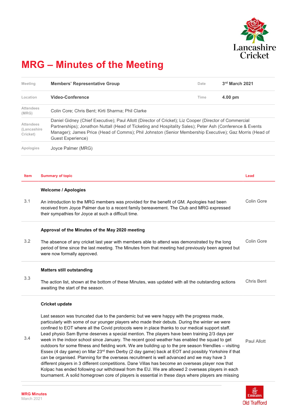 MRG – Minutes of the Meeting