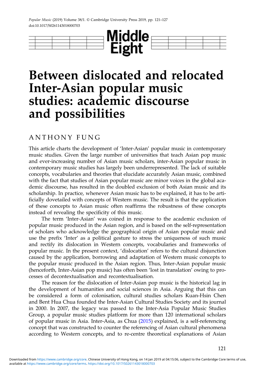 Between Dislocated and Relocated Inter-Asian Popular Music Studies: Academic Discourse and Possibilities