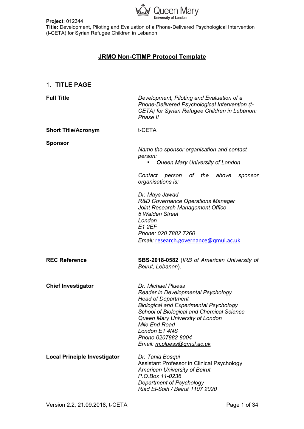 JRMO Non-CTIMP Protocol Template