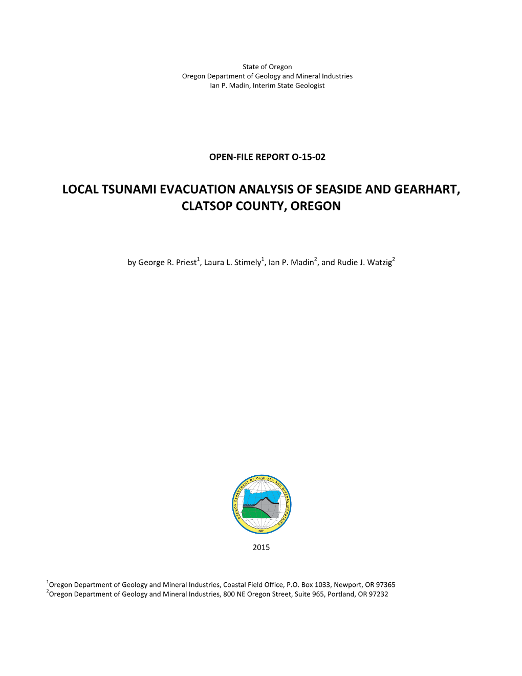 DOGAMI Open-File Report O-15-02, Local Tsunami Evacuation Analysis