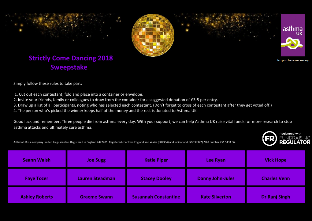 Strictly Come Dancing 2018 Sweepstake