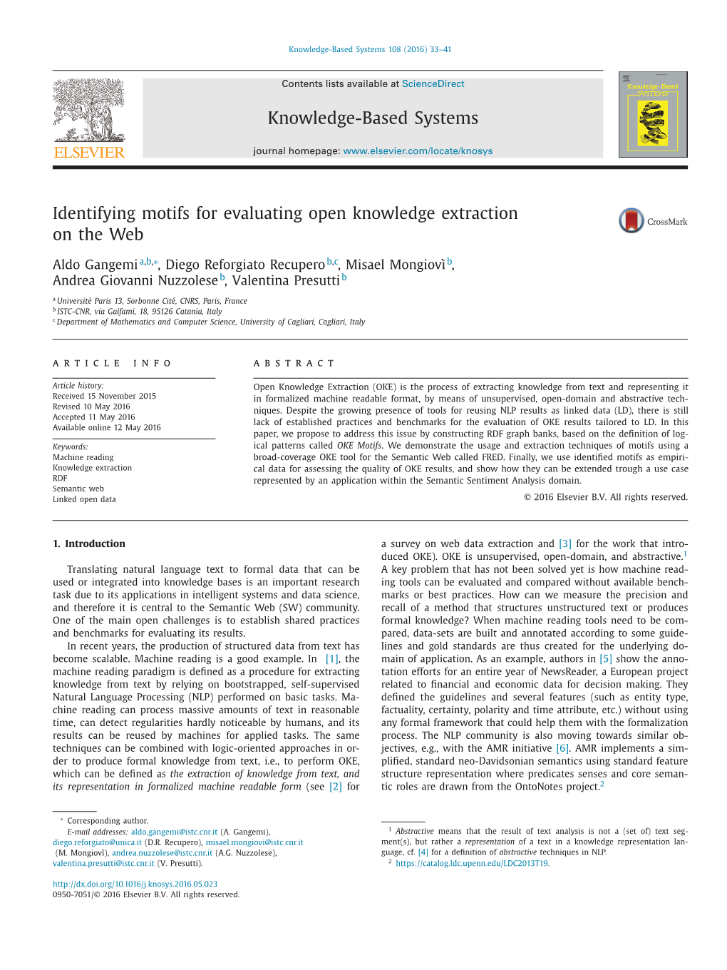 Identifying Motifs for Evaluating Open Knowledge Extraction on the Web