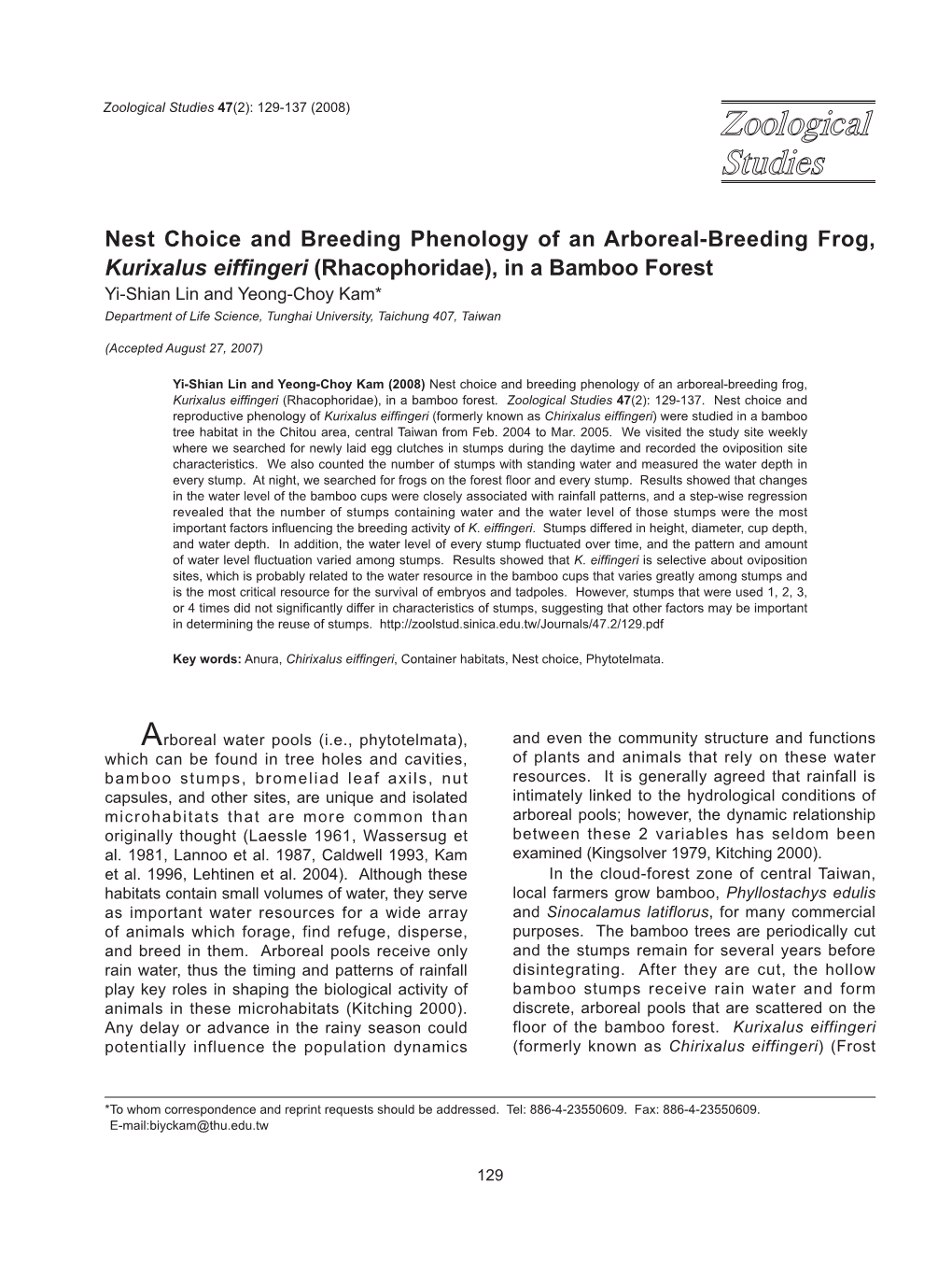 Nest Choice and Breeding Phenology of an Arboreal-Breeding Frog