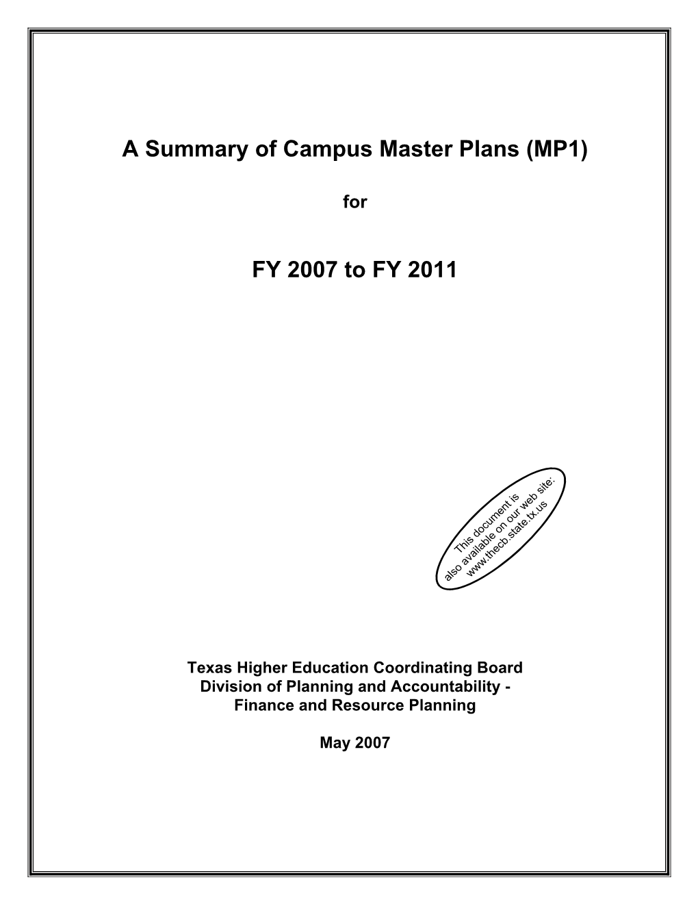 A Summary of Campus Master Plans (MP1)