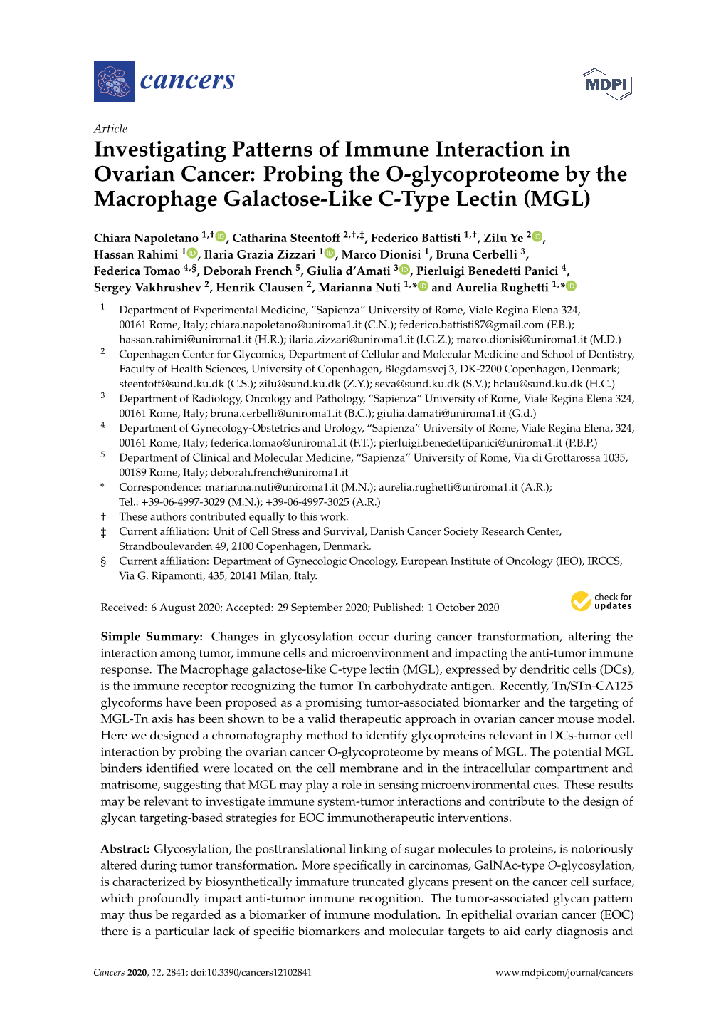 Investigating Patterns of Immune Interaction in Ovarian Cancer: Probing the O-Glycoproteome by the Macrophage Galactose-Like C-Type Lectin (MGL)