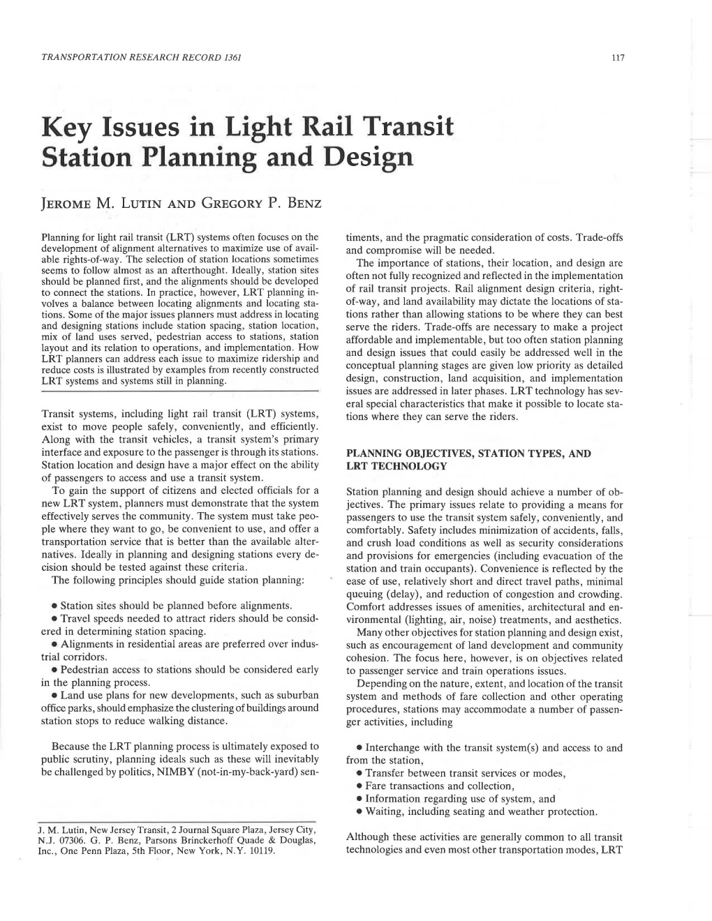 Key Issues in Light Rail Transit Station Planning and Design