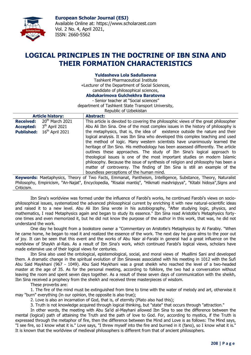 Logical Principles in the Doctrine of Ibn Sina and Their Formation Characteristics