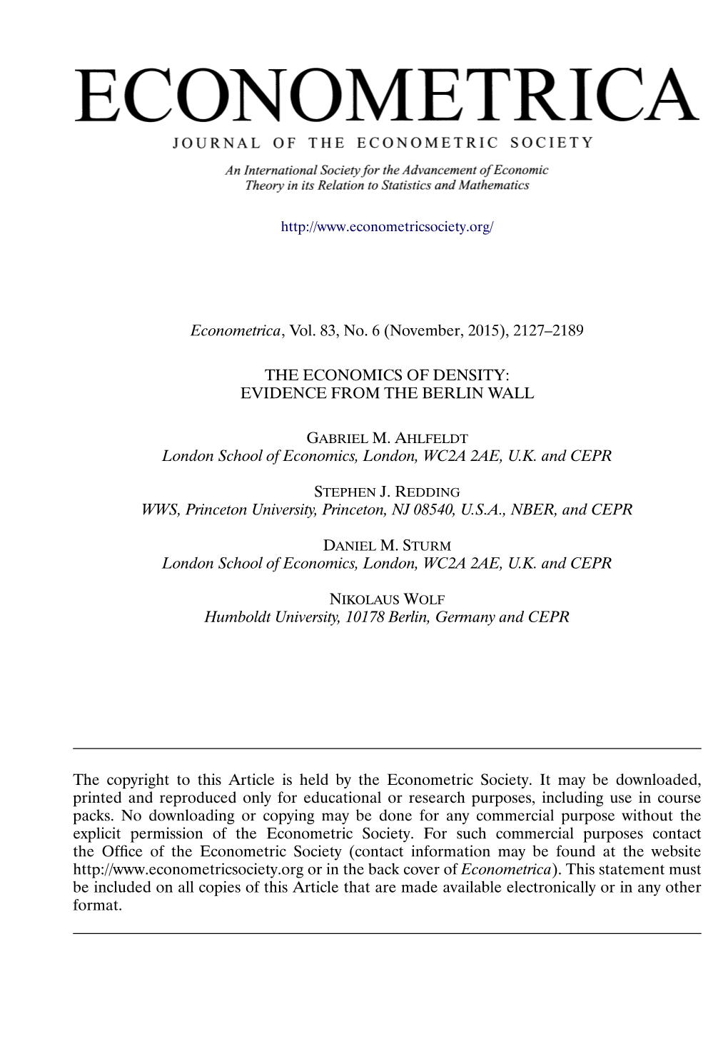 The Economics of Density: Evidence from the Berlin Wall