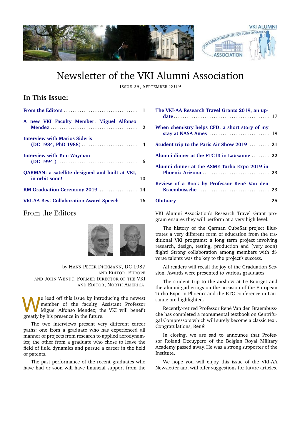 Newsletter of the VKI Alumni Association ISSUE 28, SEPTEMBER 2019 in This Issue