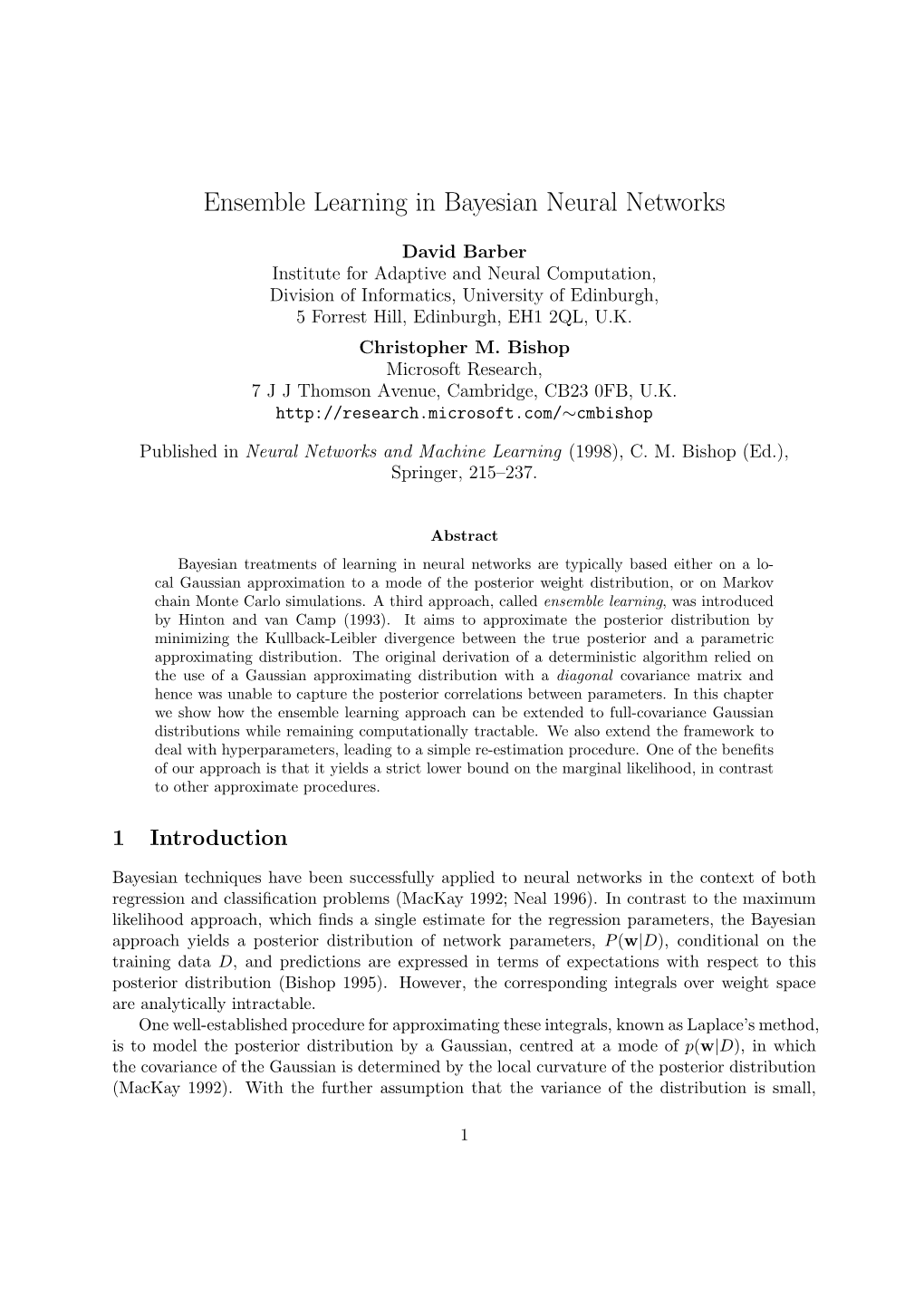 Ensemble Learning in Bayesian Neural Networks